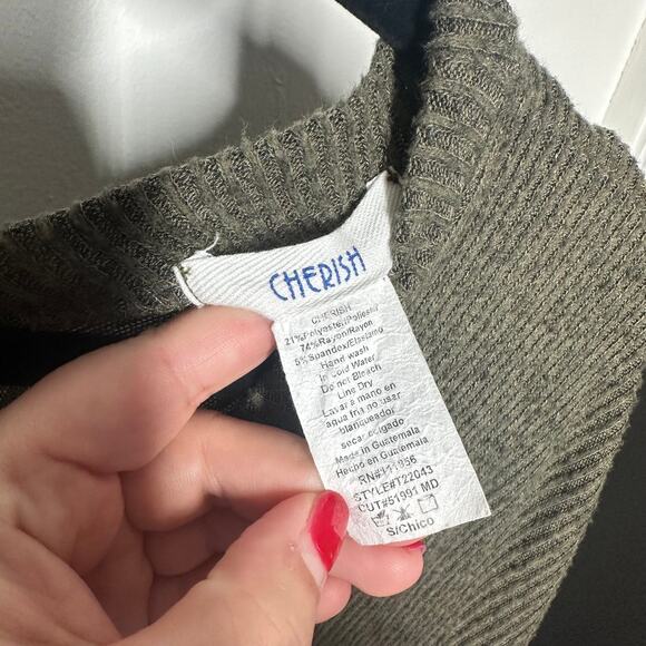 Cherish Women's Olive Green Ribbed Knit Poncho Tunic Oversized Top Size Small - Picture 4 of 7